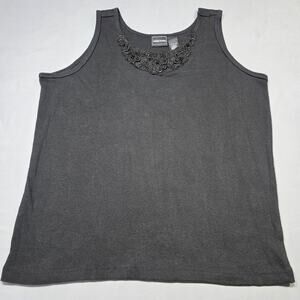 Bobbie Brooks Black Beaded Tank Classic Scoop Neck Sleeveless Top Women's Size L